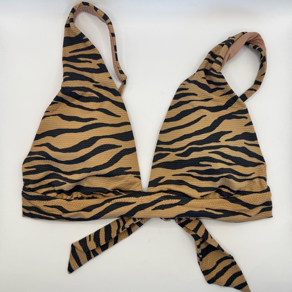 Aerie Black and Tan Animal Print Bikini Top